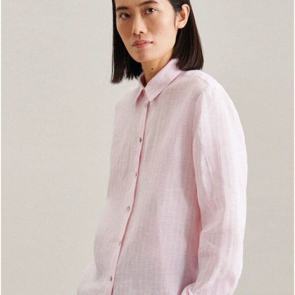 seidensticker Tops - Seidensticker Womens Size 8 Pink Striped Button Front Shirt Size 42